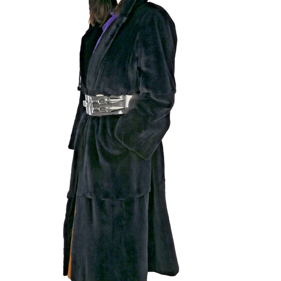 Bob Mackie Sheared Mink Fur Long Hooded Coat Vintage Midnight Blue Luxury Size L - Picture 1 of 16